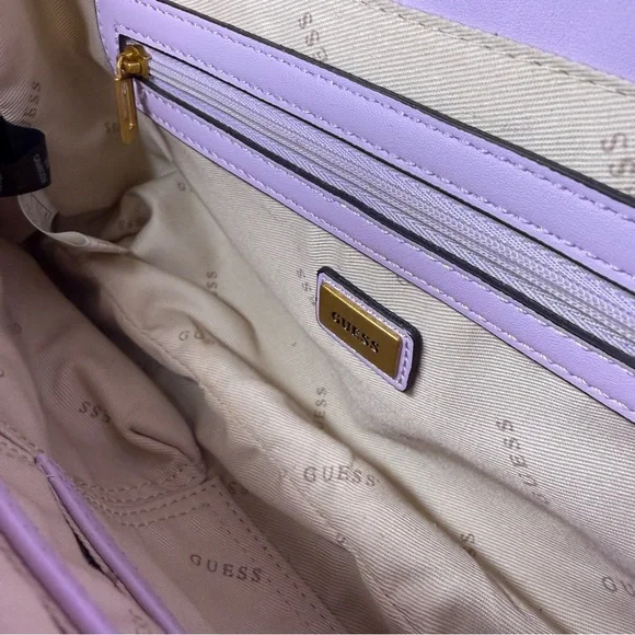 GUESS Katey Flap Shoulder Bag Lilac Rare Quilted Purse Crossbody Lavender Cream - Picture 7 of 15